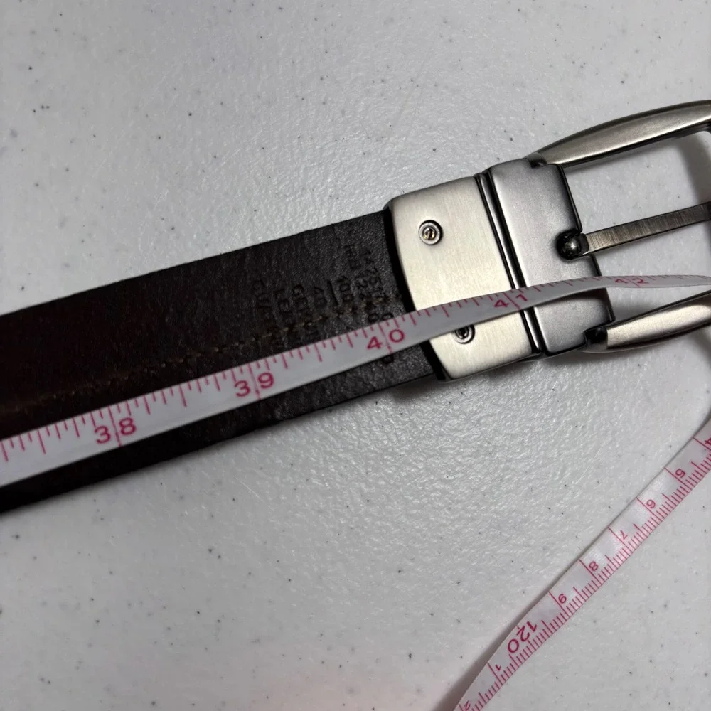 Fossil Mens Reversible Leather Belt Black Brown Silver Buckle Size 40 MB12240014